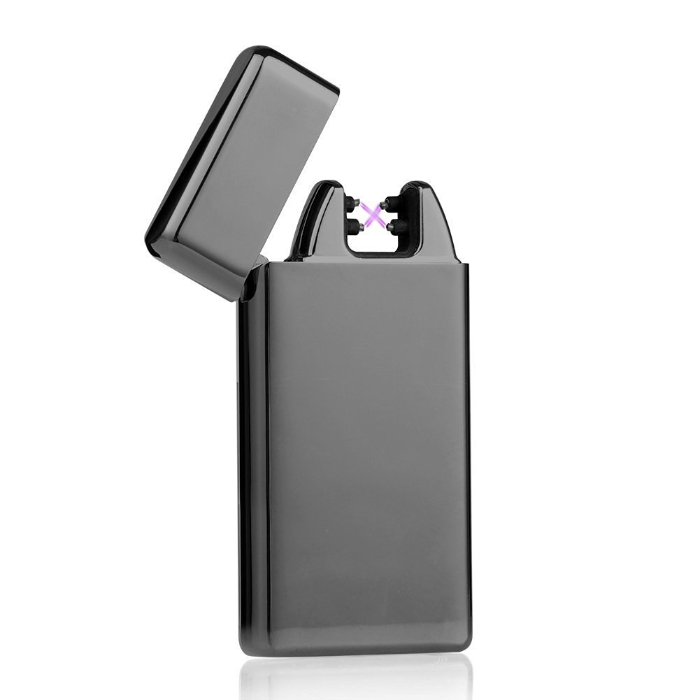 Windproof Electronic Pulse Double Arc Lighter USB Cigarette Lighter Rechargeable Flameless Arc Cigar Lighter No Gas Mini Pocket Ignition Lighter for Men Best Present